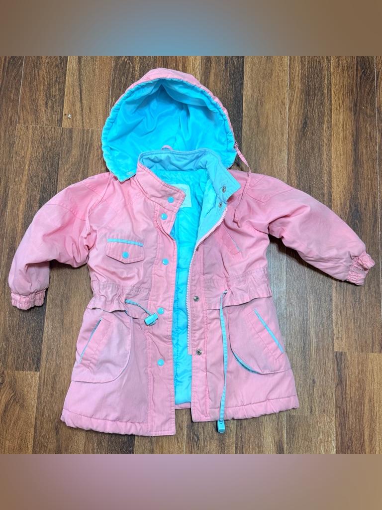 Vintage Pink Kids' Hooded Puffer Jacket With Aqua Lining